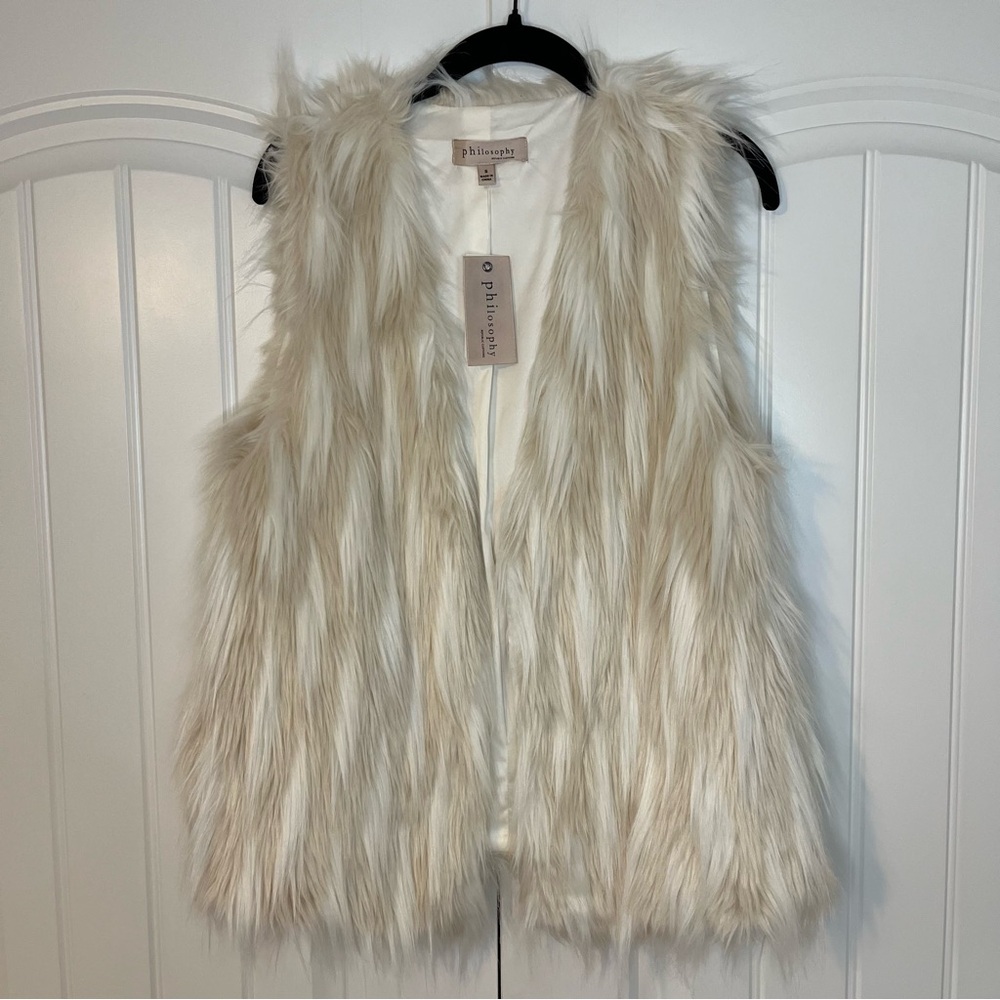 Philosophy Faux Fur Vest White Ivory Cream Beige Size Small NWT